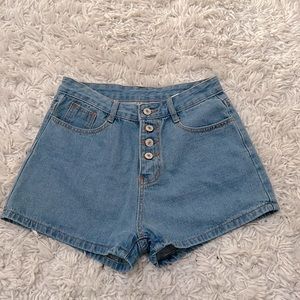 Light/medium wash button up denim shorts